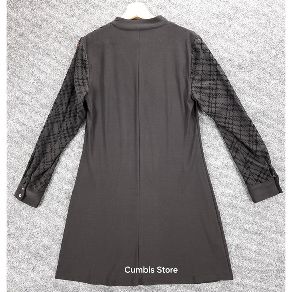 Tommy Hilfiger Dress Womens 10 Black V-Neck Long Sleeve Sheer Flocked A-Line - Picture 11 of 16